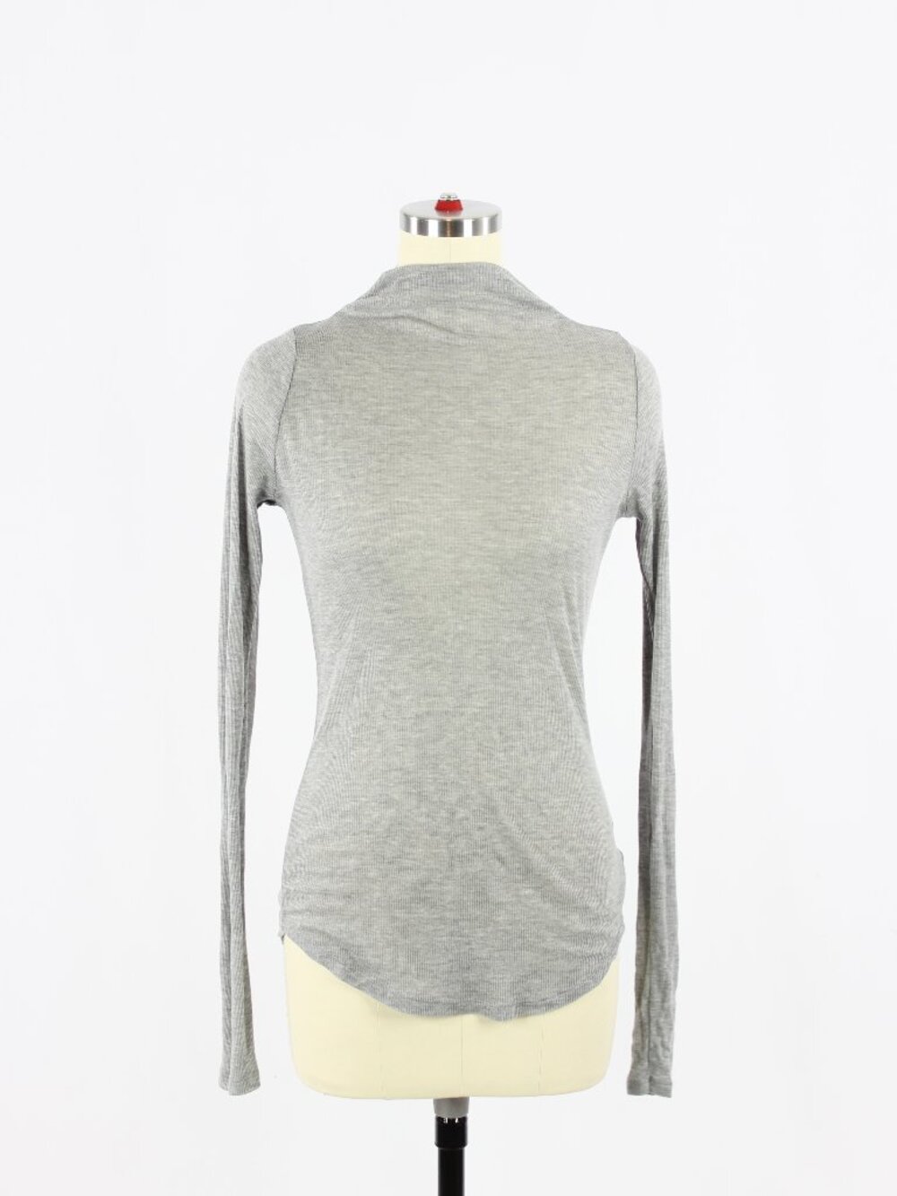 Aritzia THE GROUP BABATON Grey Ribbed Jersey Mock Neck T-Shirt, Size S